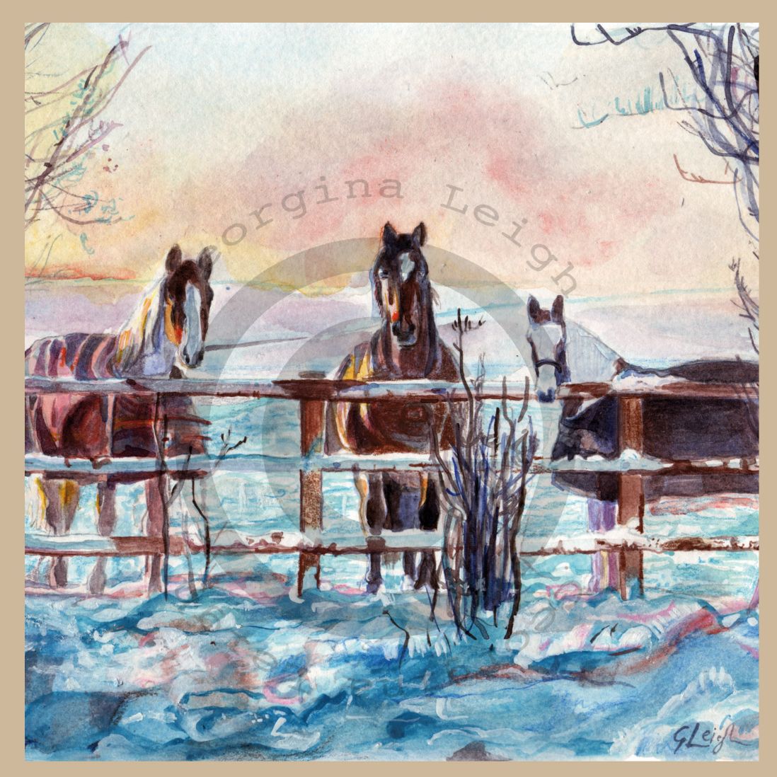 Single Winter Horse Card