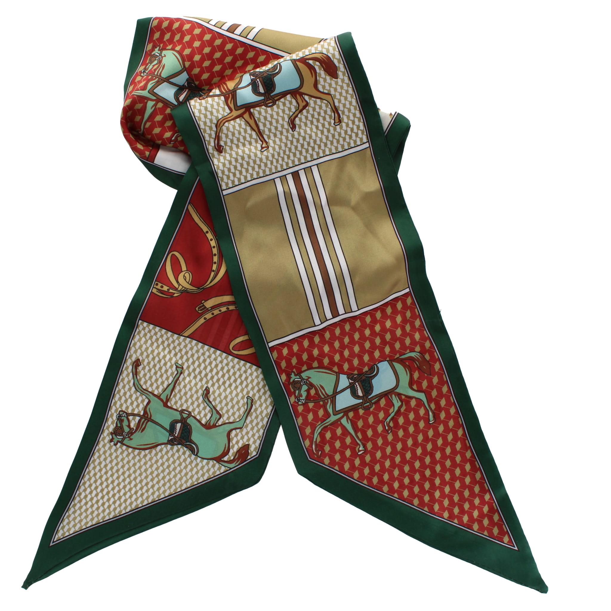Equestrian Print Vintage Style Scarf (green and brown)