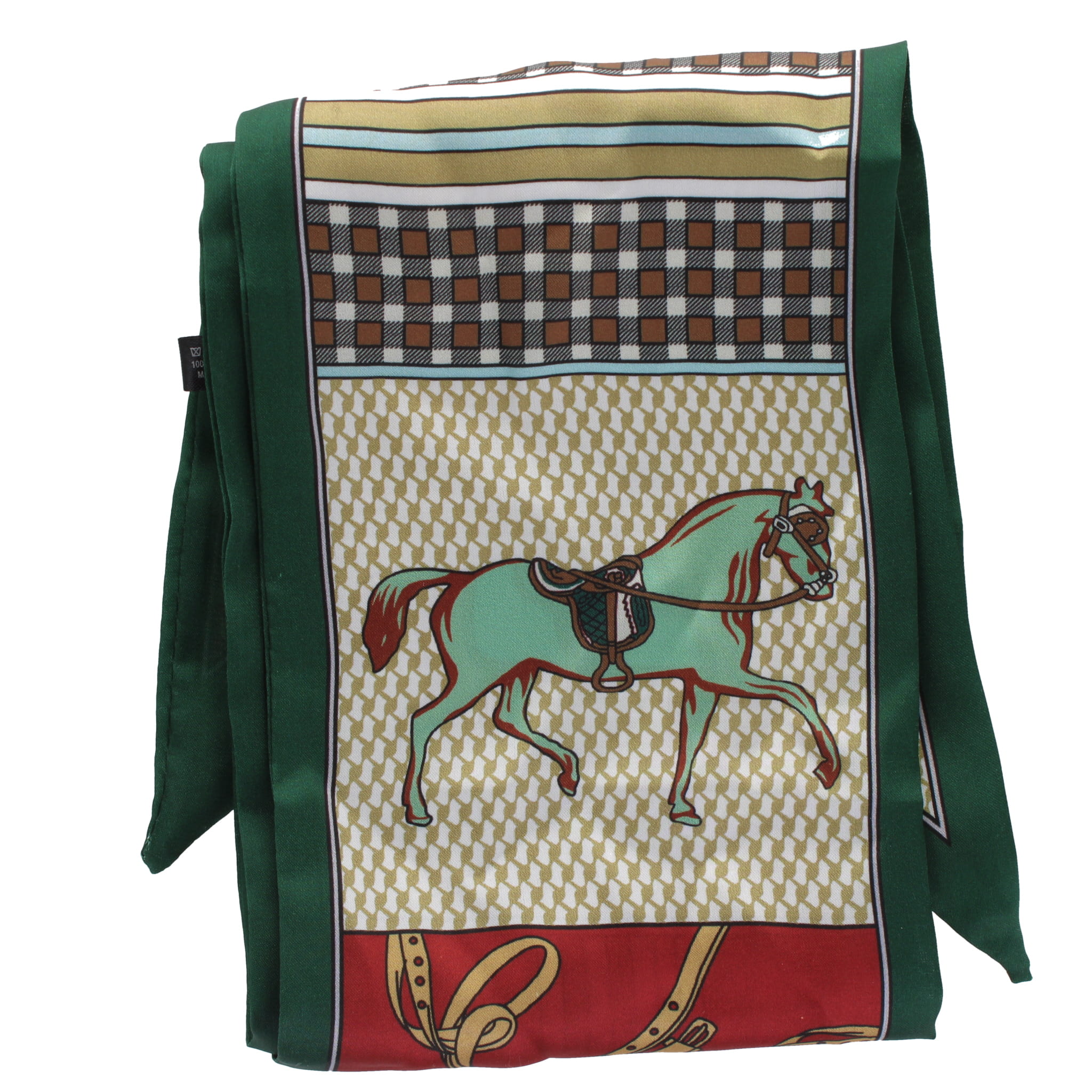 Equestrian Print Vintage Style Scarf (green and brown)